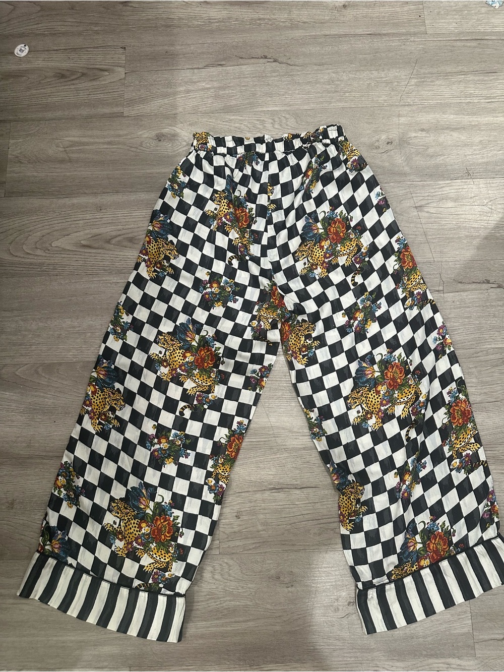 Printfresh Men’s Black & White Checkerboard Pants with Floral Leopard Print